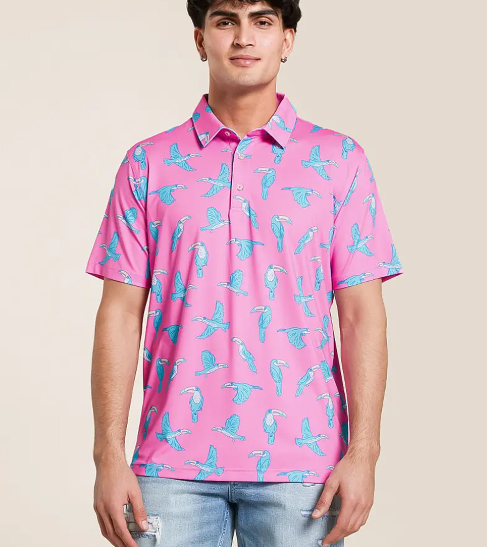 CHUBBIES Men's The Toucan Do It Performance Polo Shirt XXL Bright Pink NWT
